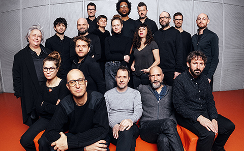 Group of people & orange backgroud