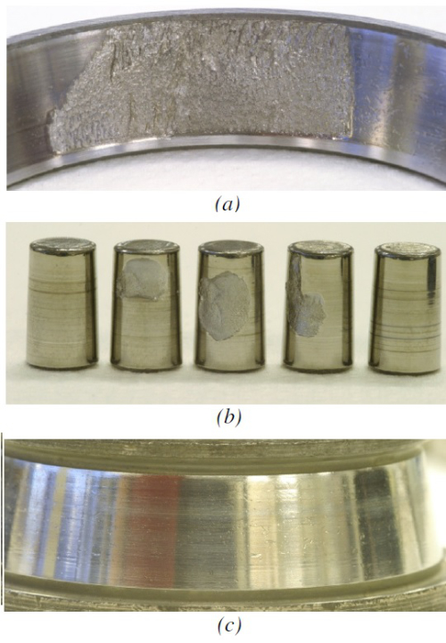 Example bearing damages (a) the outer race (b) rolling elements and (c) inner race