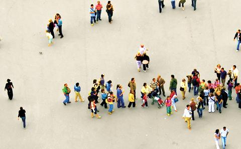 Humans congregating in public.
