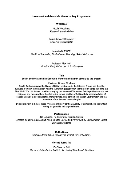olocaust and Genocide Memorial Day Programme