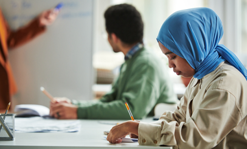 Two students in a classrom