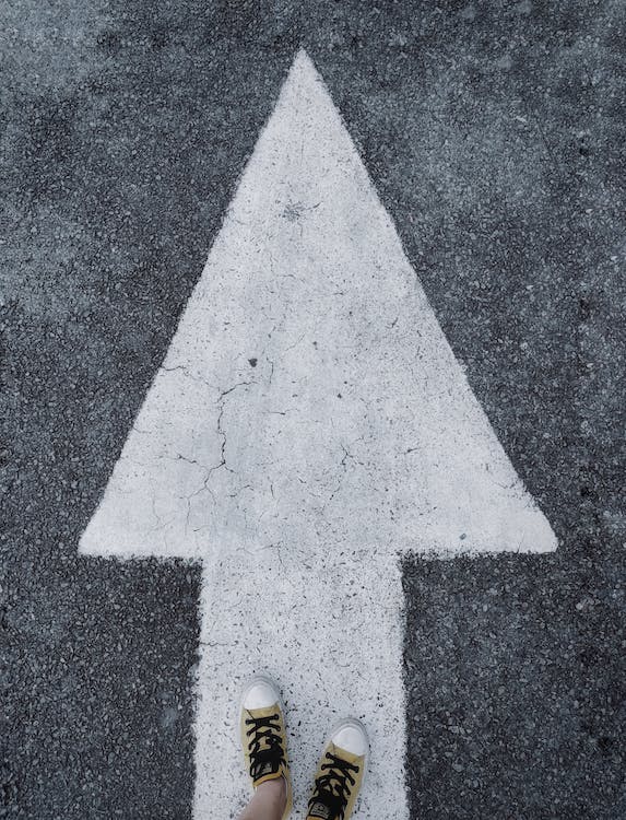 Arrow and shoe moving forwards