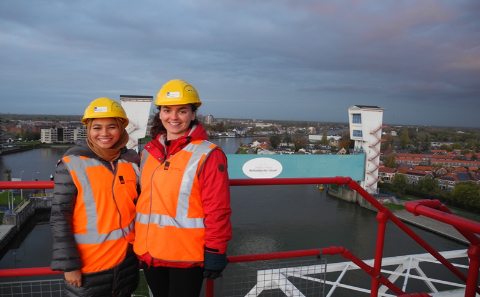 Naya (left) and Sunke with Hollandsche IJssel Barrier