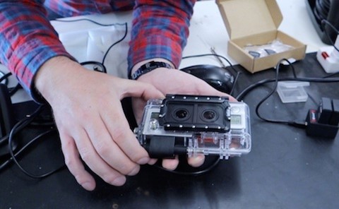 Miquel holding Smarty's stereo camera system