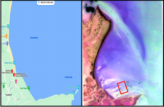 Studland Bay map and satellite image from the morning of the seagrass mapping expedition