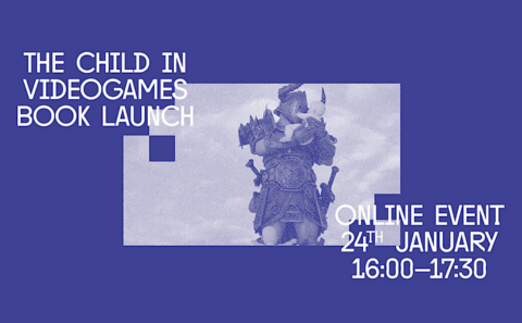 Blue poster shows videogame warrior