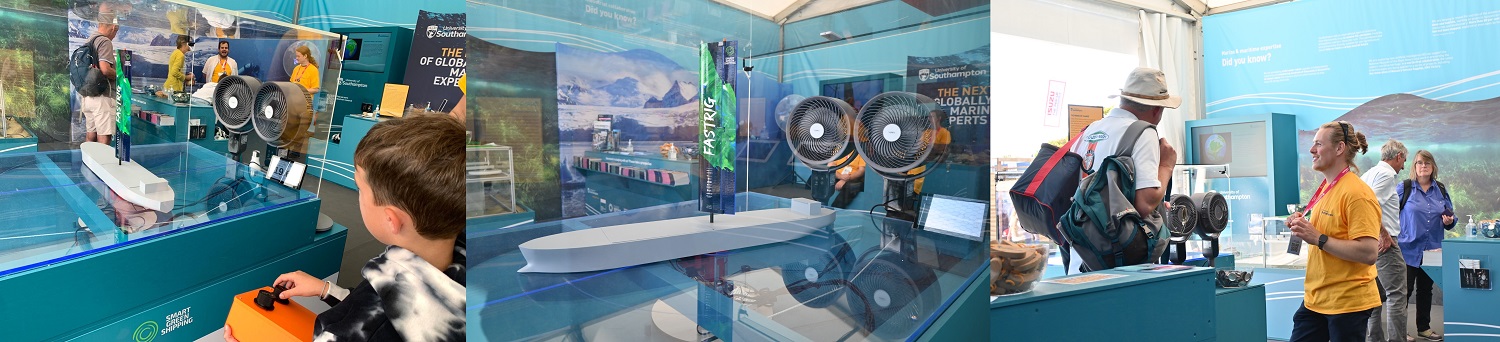 The team invited visitors to learn about wind-assisted shipping technologies and a model ship’s wing-sail in a wind tunnel simulation