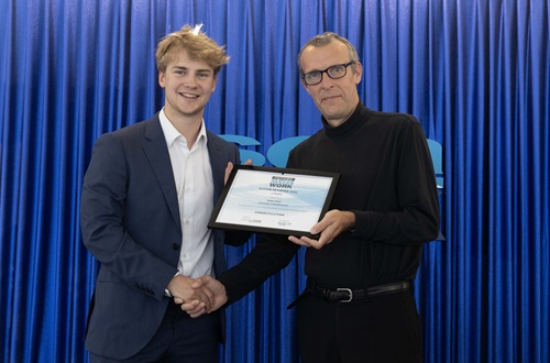 Ship Science student Robin Stein receives his Future Seawork award from Professor Alan Murphy for his innovative composite tooling project (Photo: Seawork)