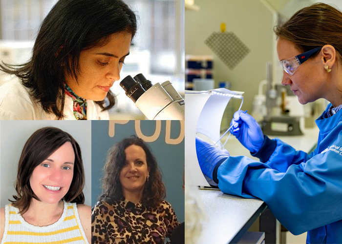 A montage of female scientists working in the School of Biological Sciences