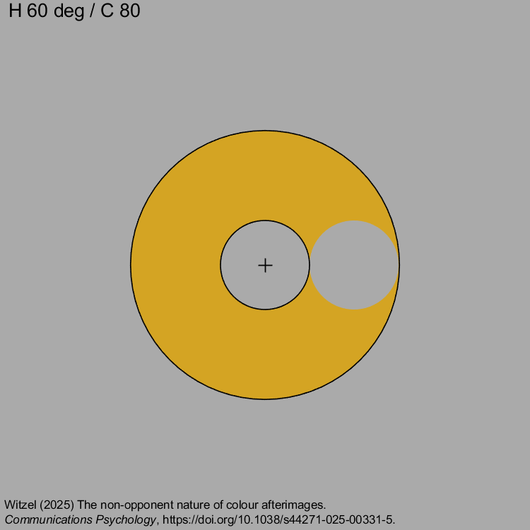 Fixate on the cross and you will see the moving grey circle become purple