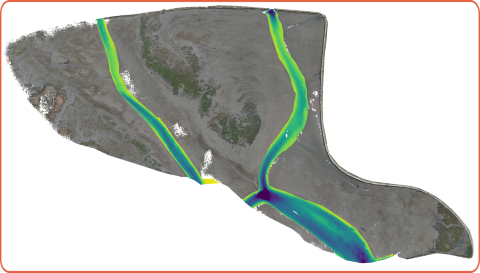 Complete dataset combining the aerial imagery and boat-based multi-beam to provide a continuous surface for analysis.
