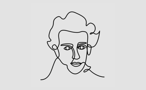 Black line art outline of a man’s head and shoulders
