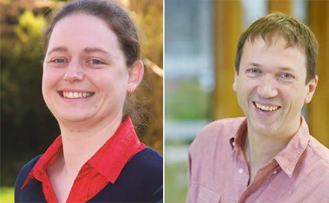 Head and shoulders portrait images of Professors Jo Nield and Ivo Tews. Both professors are smiling directly at the camera