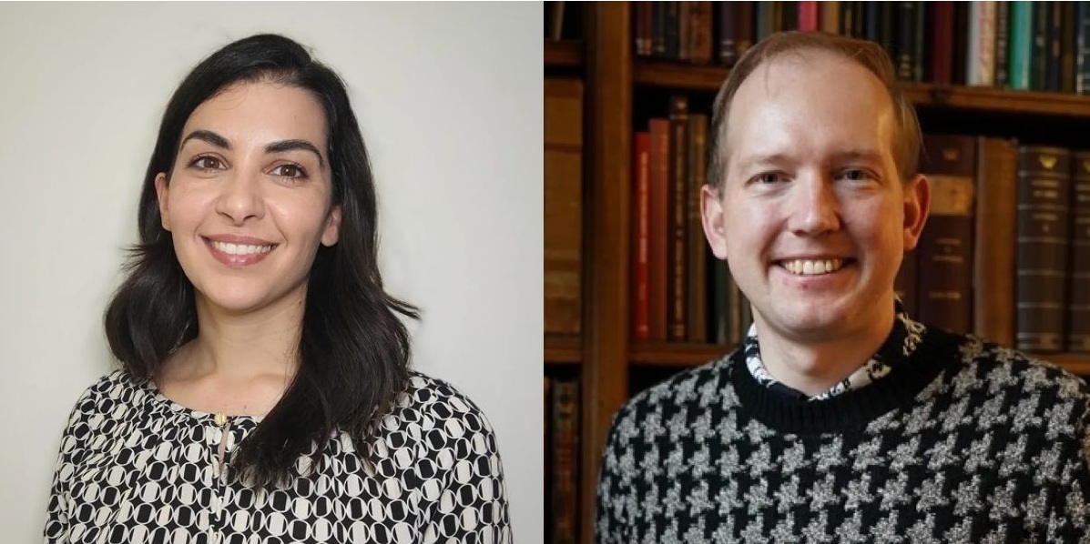 Side-by-side portraits of two individuals smiling at the camera