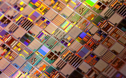 Image of a series of colourful computer chips
