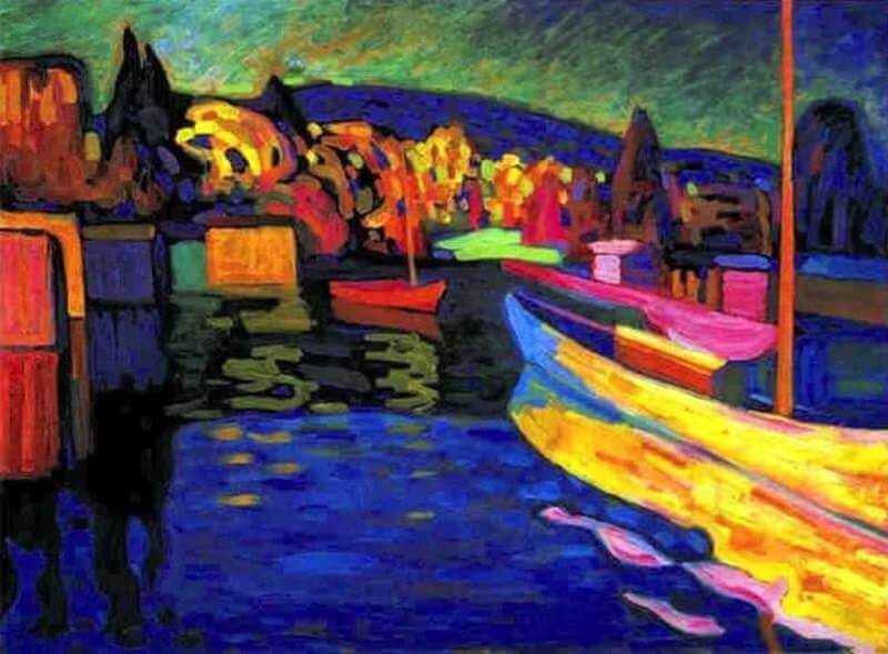 Impressioist style picture of small boats in a harbour