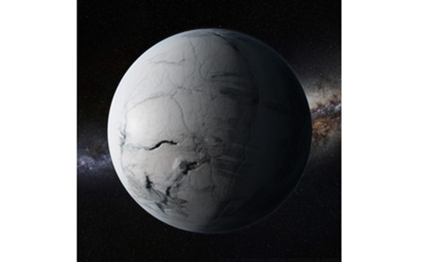 Artist’s impression of a frozen Earth during the Snowball Earth period, with space and stars in the background.
