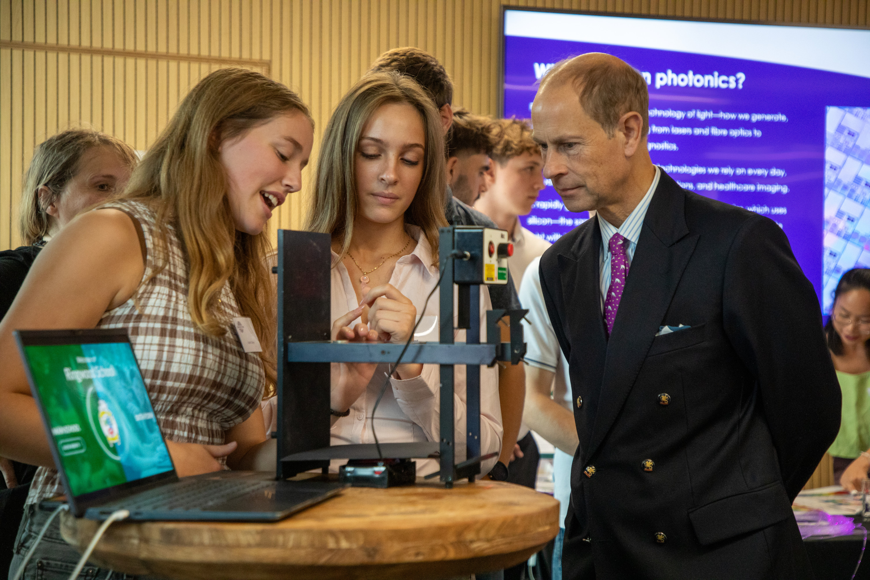 The Duke of Edinburgh meeting Ringwood School students at University of Southampton