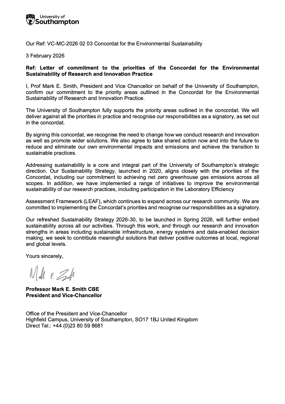Signed letter