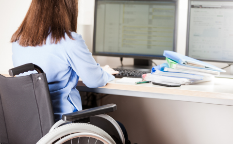 Image of a person in a wheelchair working at their computer