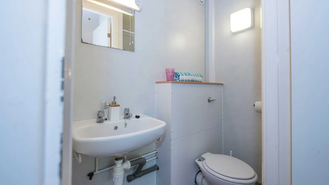 En-suite bathroom showing sink, toilet and shower.