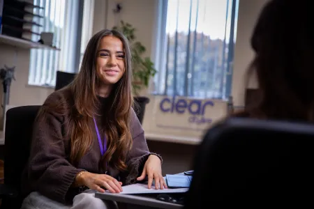 MSc Public Health student, Hannah in discussion