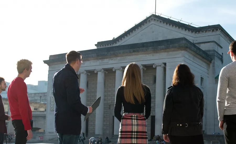 six politics student stood outside Southampton guildhall