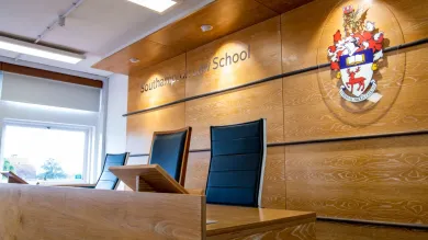 Law school simulated courtroom judges bench