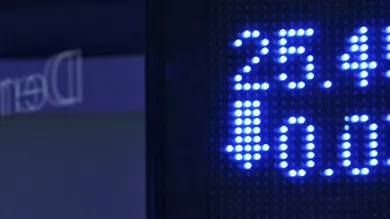 Digital number display showing American stock exchange information