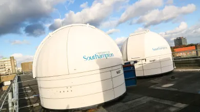 The East and West observatories atop the Southampton physics and astronomy building at Highfield Campus.