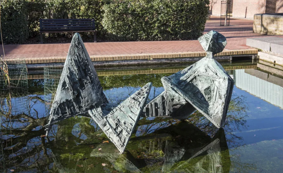 Image showing an artistic sculpture resting in a shallow pond.