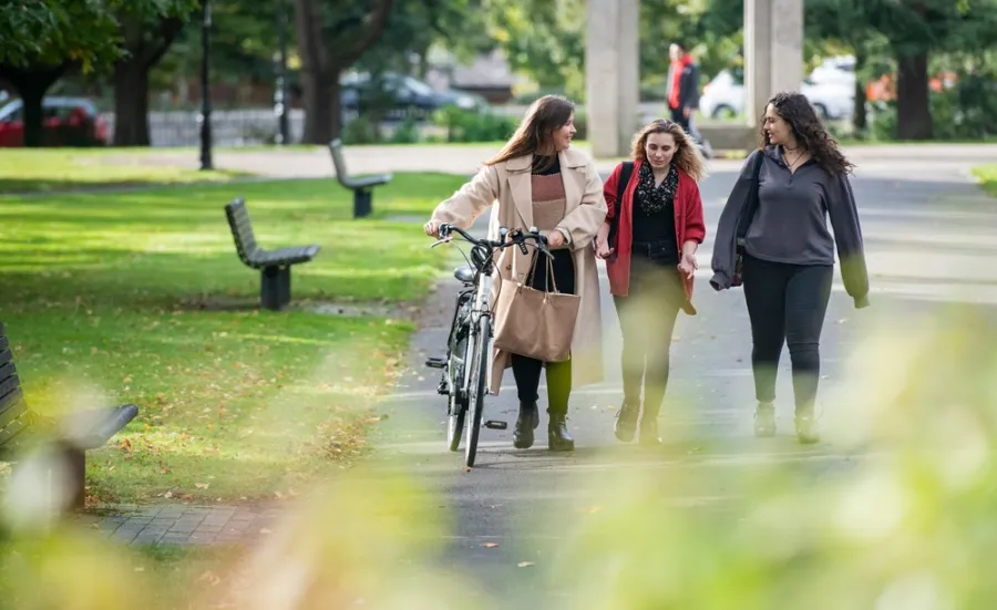Students walking together in a park