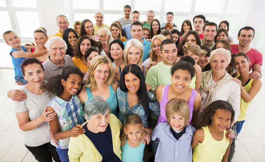 A large group of people of different ages