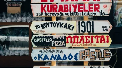 A collection of signs in different languages