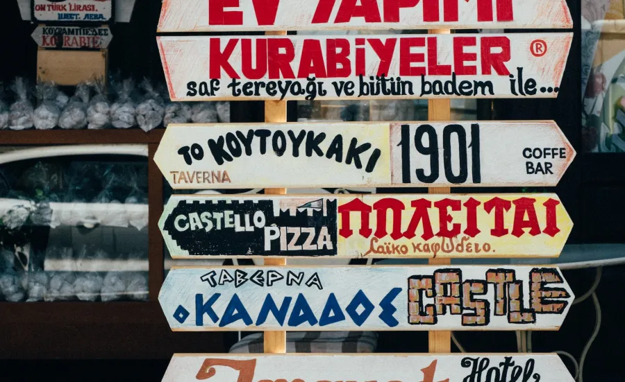 A collection of signs in different languages