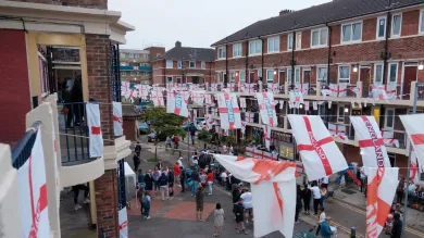 A street in Bermondsey, London, decked in English flags during the Euro 2020 final.