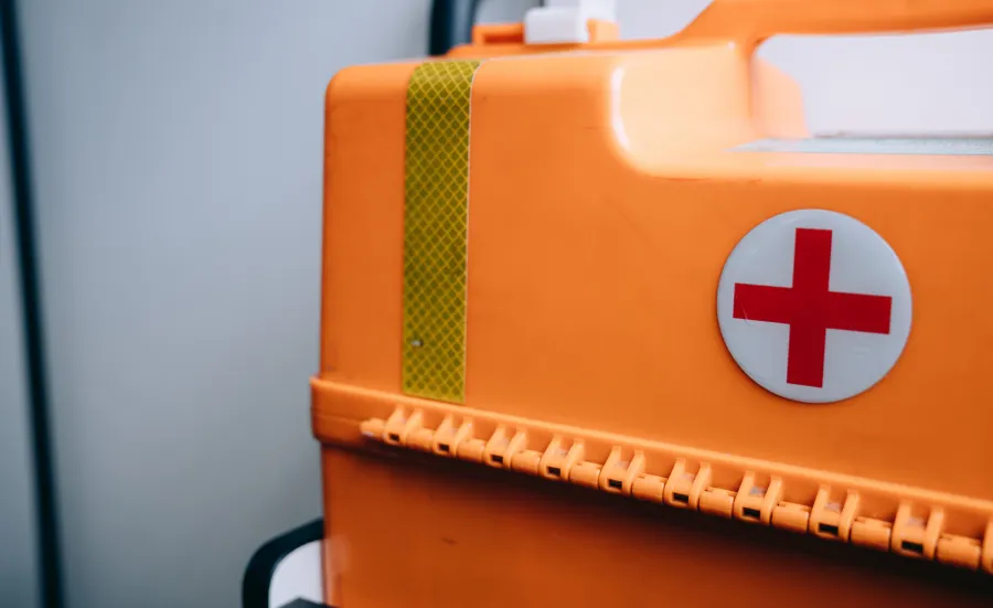 Orange first aid plastic box