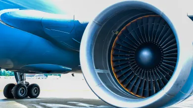 Close up of a jet engine on a commercial aeroplane