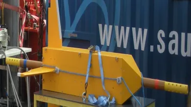 The DASI deep-towed electromagnetic transmitter system being deployed at sea 