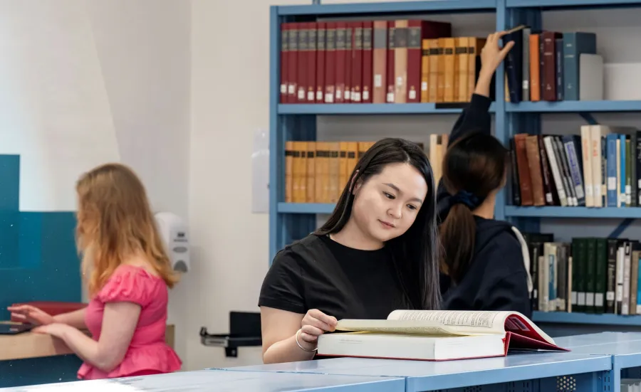 Student studying in library