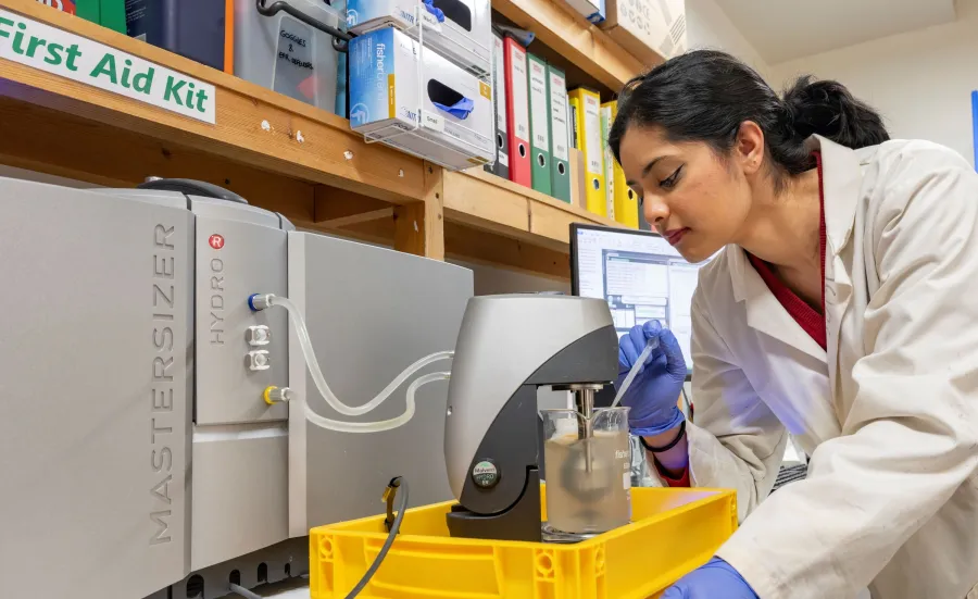 Bsc Environmental Geoscience student examining samples