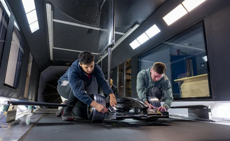 BEng Aeronautics and Astronautics students working in jet laboratory