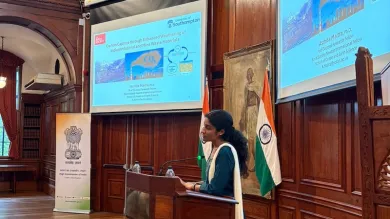 Dr. Maitra presenting her work at the High Commission of India