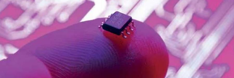 A silicon chip on a finger tip
