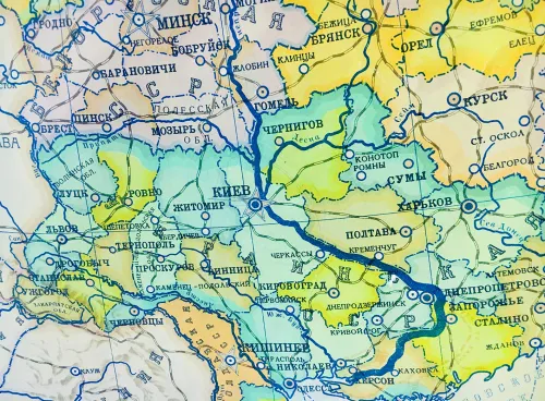 Historical map of Ukraine and nearby countries, with Russian text