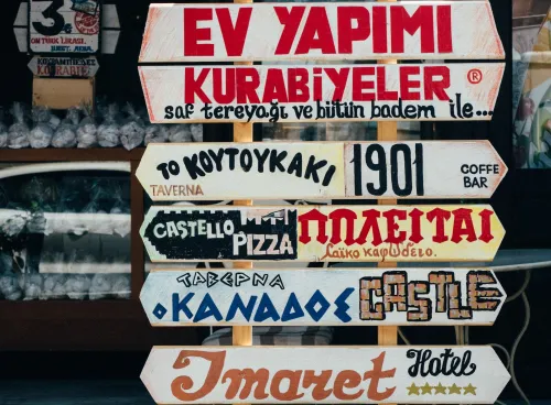 A collection of signs in different languages