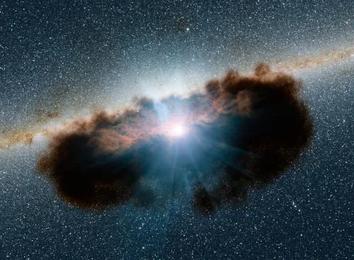 A growing supermassive black hole, one of the most obscured known, meaning it is surrounded by extremely thick clouds of gas and dust