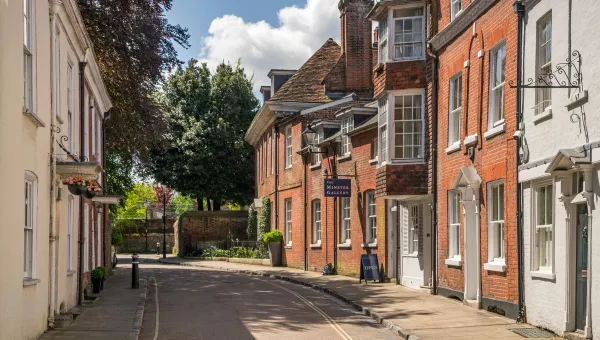 External view of Minster Gallery in quaint old street in Winchester.