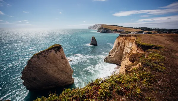 View of sea and cliffs on the Isle of Wight coast. 