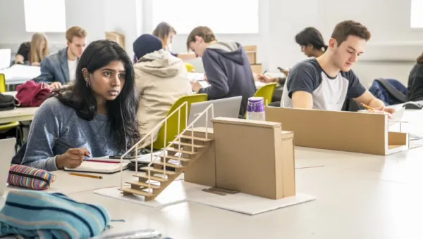 Students at work in an engineering design studio